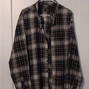 Can Huesen Flex Flannel Button Down Men's Black and White Plaid Shirt